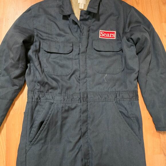 Vintage Sears Coveralls M Black Jumpsuit Industrial Uniform Workwear 80s - Picture 4 of 15
